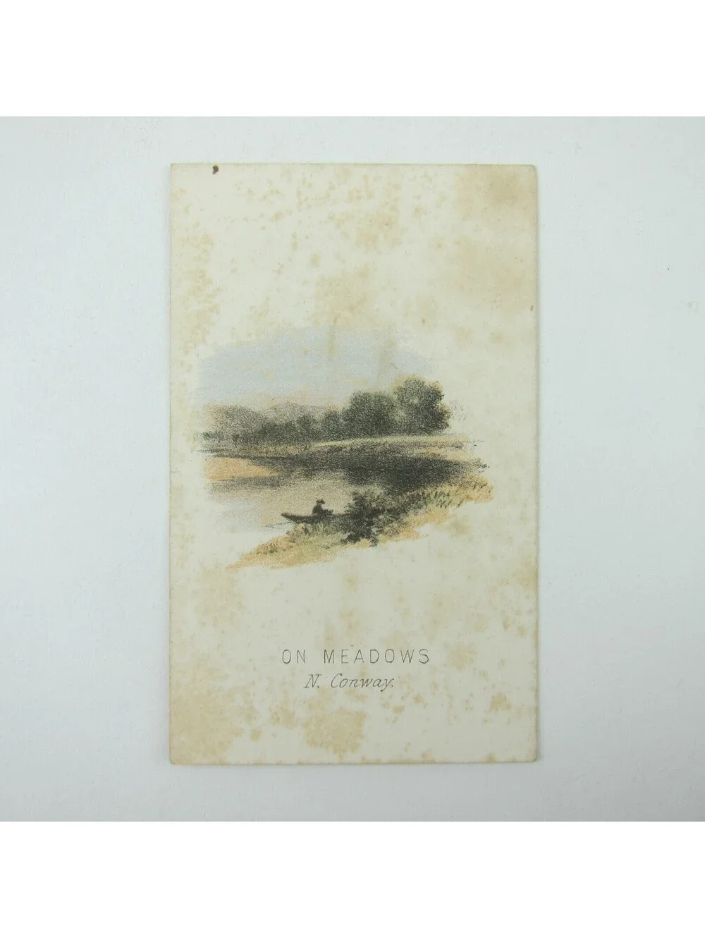 Color Lithograph Print Row Boat On Meadows North Conway New Hampshire Antique